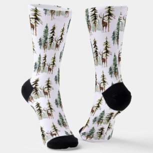 Woodland Pine Forest Reindeer Stag & Doe Socks