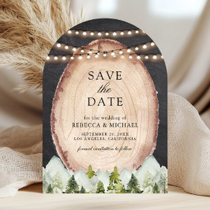 Woodland Pine Forest Wood Slice Photo Wedding Save The Date