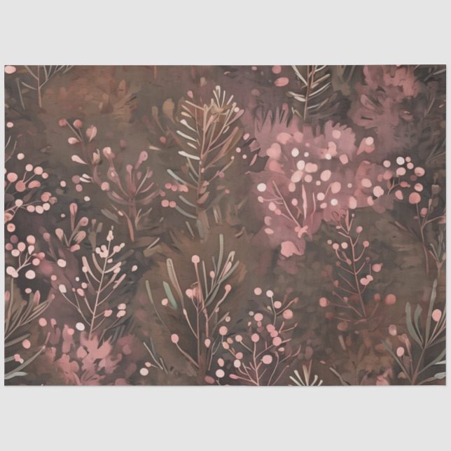 Woodland Pine & Soft Pink Berries Festive Pattern  Tissue Paper (Front)