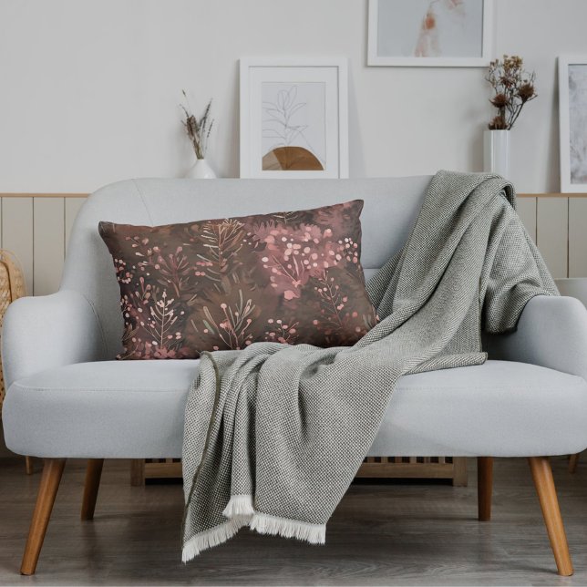 Woodland Pine & Soft Pink Berries in Earthy Hues Lumbar Cushion (Creator Uploaded)