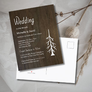 Woodland Pine Tree Rustic Wood Casual Wedding Invitation Postcard