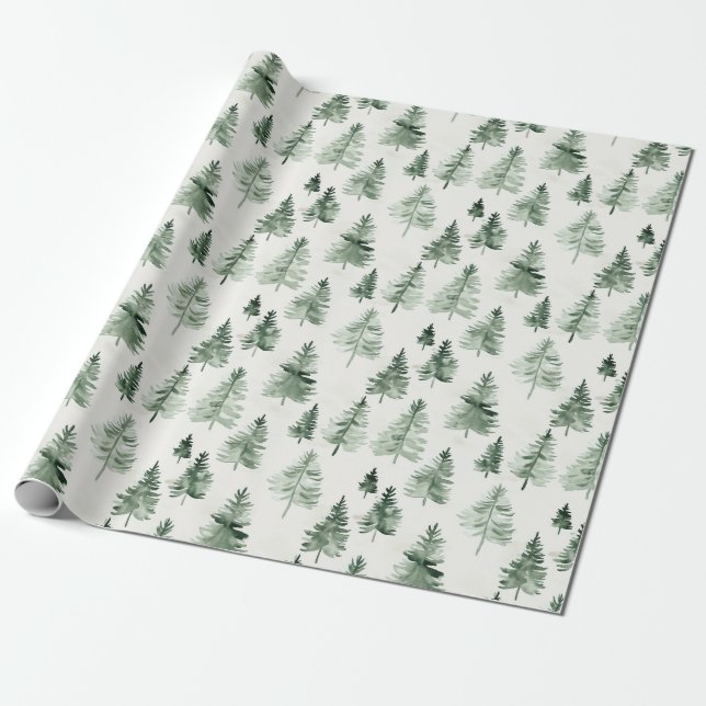 Woodland Pine Tree Wrapping Paper Gift Wrap (Unrolled)