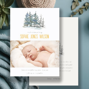 Woodland Pine Trees Neutral Birth Announcement