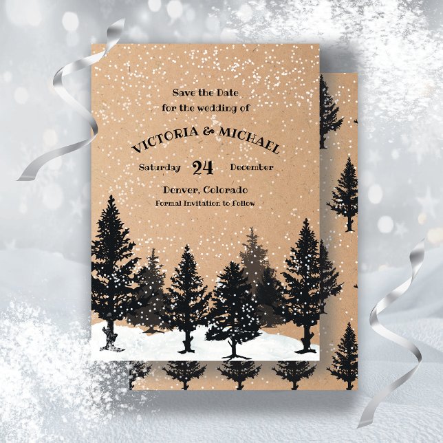 Woodland Pine Trees Winter Snow Save the Date Invitation (Creator Uploaded)