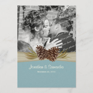 Woodland Pines Blue Wedding with Photo Invitation