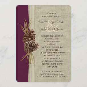 Woodland Pines Deep Plum Wedding Invitation