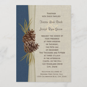 Woodland Pines Navy Blue Wedding Invitation