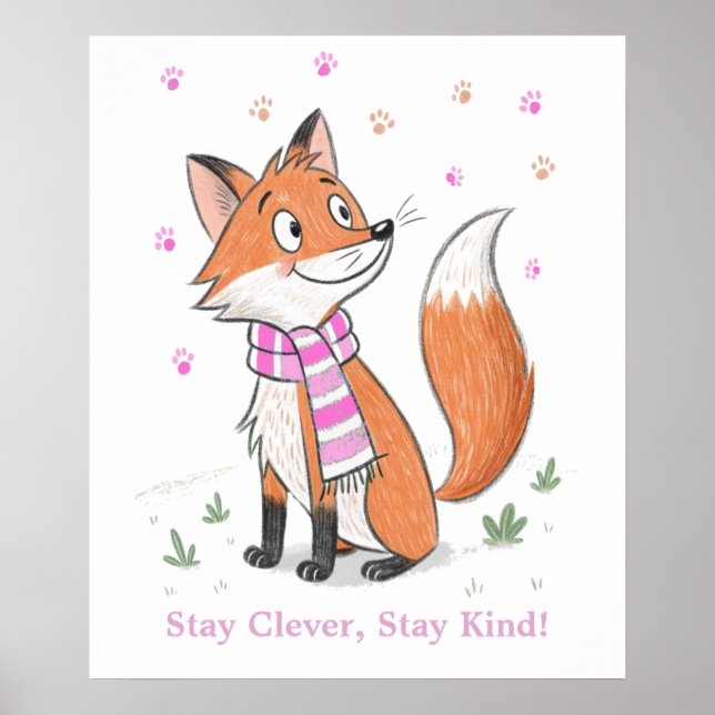 Woodland Pink Cheeky Fox - Playful Doodle Animal  Poster (Front)