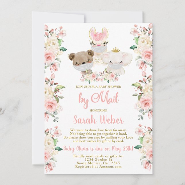 Woodland pink floral Baby Shower by mail girl Invitation (Front)