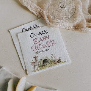 Woodland Pink Girl Deer Forest Animal Baby Shower Napkin