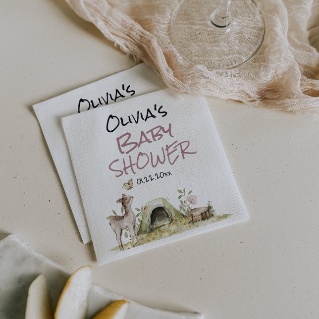 Woodland Pink Girl Deer Forest Animal Baby Shower Napkin (Creator Uploaded)