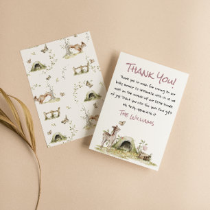 Woodland Pink Girl Forest Deer Bunny Baby Shower Thank You Card