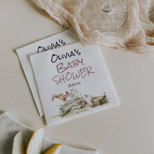 Woodland Pink Girl Wild Forest Animal Baby Shower Napkin