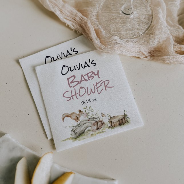 Woodland Pink Girl Wild Forest Animal Baby Shower Napkin (Creator Uploaded)