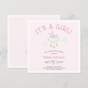 Woodland Pink It's a Girl Bunny Baby Shower Invitation