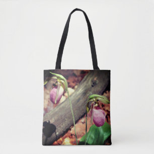 Woodland Pink Wild Lady Slipper Orchid Flowers  Tote Bag