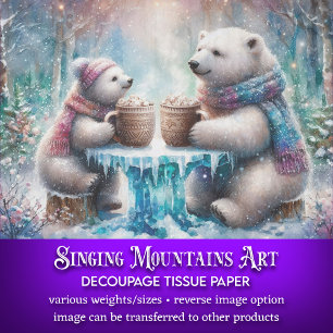 Woodland Polar Bears with Hot Chocolate Decoupage Tissue Paper