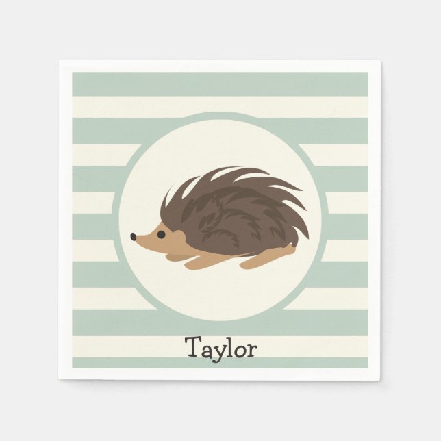 Woodland Porcupine, Hedgehog; Light Sage Green Napkin (Front)