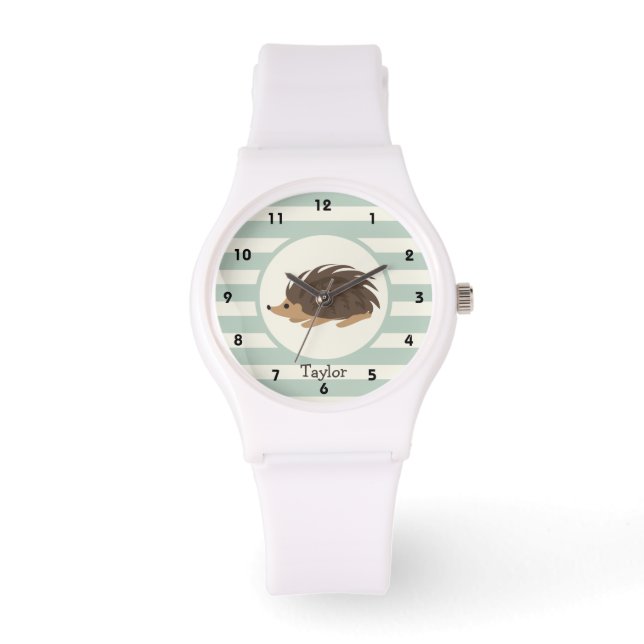 Woodland Porcupine, Hedgehog; Light Sage Green Watch (Front)