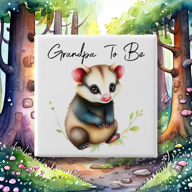 Woodland Possum Grandpa To Be Baby Shower 15 Cm Square Badge (Creator Uploaded)