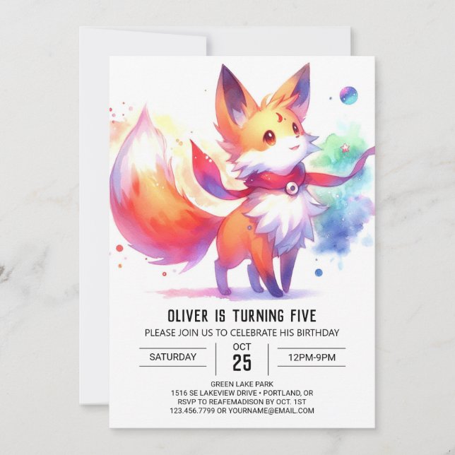 Woodland Printable Fox Birthday Invitation (Front)