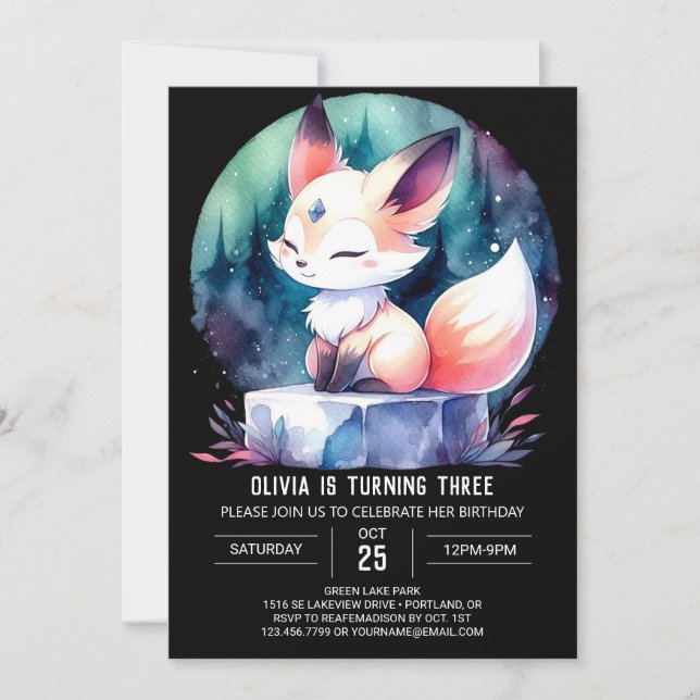 Woodland Printable Fox Birthday Invitation (Front)