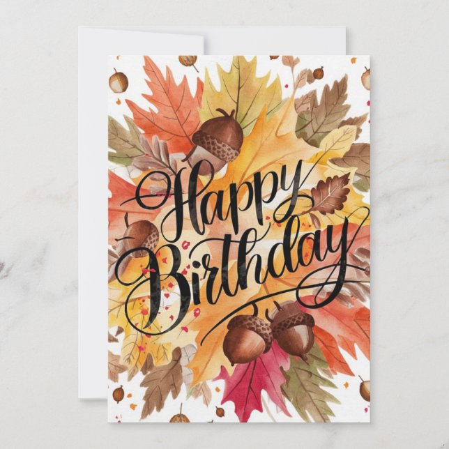 Woodland Pumpkin Autumn Fall Happy Birthday Card (Front)