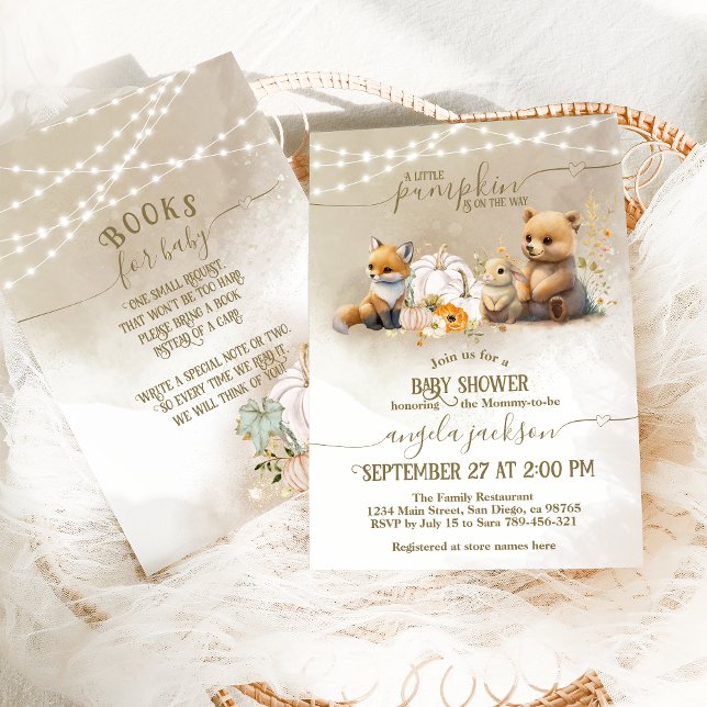 Woodland Pumpkin Fall Baby Shower Book Request Invitation (Creator Uploaded)
