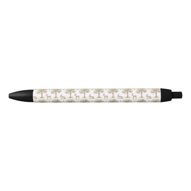 Woodland rabbit and deer pattern black ink pen (Front)