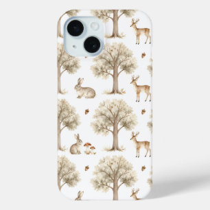 Woodland rabbit and deer pattern iPhone 15 case
