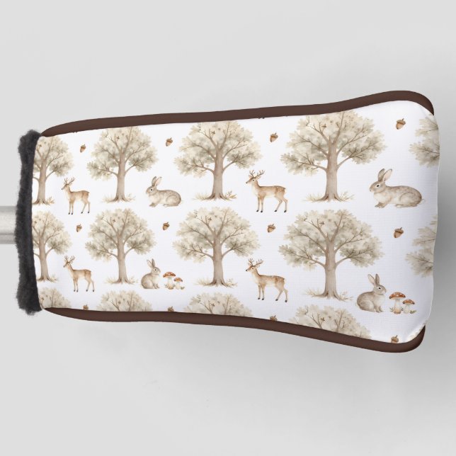 Woodland rabbit and deer pattern golf head cover (Front)