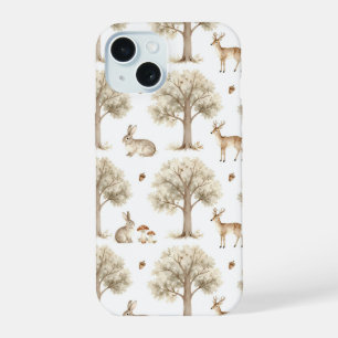 Woodland rabbit and deer pattern iPhone 15 case