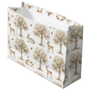 Woodland rabbit and deer pattern large gift bag