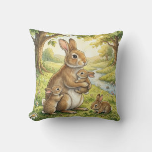 Woodland Rabbit Family Kids Cushion