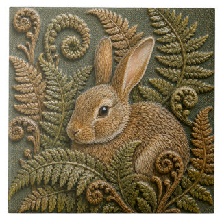 Woodland Rabbit Ferns Ceramic Tile
