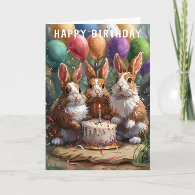Woodland Rabbits Birthday Party Card (Front)