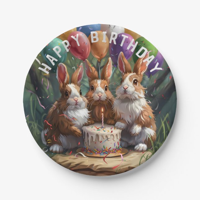 Woodland Rabbits Birthday Party Paper Plate (Front)