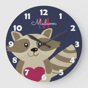 Woodland Racoon Adorable Monogrammed Personalised Large Clock