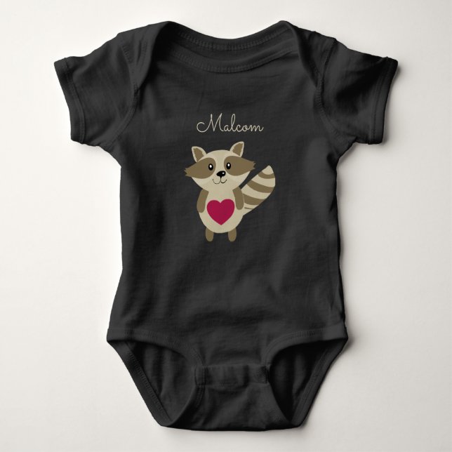 Woodland Racoon Adorable Personalised Baby Animal Baby Bodysuit (Front)