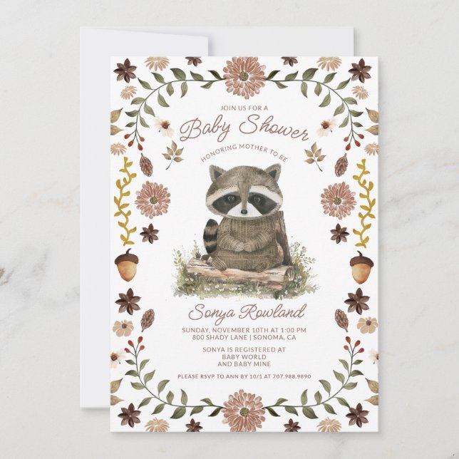 Woodland Racoon Baby Shower Invitation (Front)
