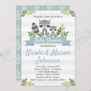 Woodland Racoon Baby Shower Invitation Invite