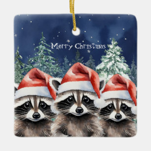 Woodland Racoon Christmas Ceramic Ornament