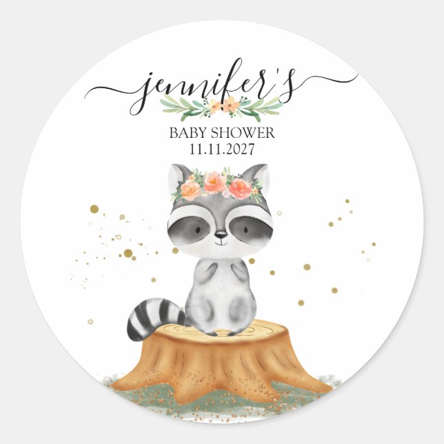 Woodland Racoon Classic Round Sticker (Front)