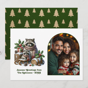 Woodland Racoon Family Cosy Forest Christmas Holiday Card