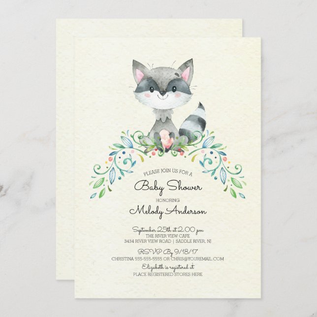 Woodland Racoon Neutral Baby Shower Invitation (Front/Back)