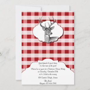Woodland Red and White checked Christmas Dinner Invitation