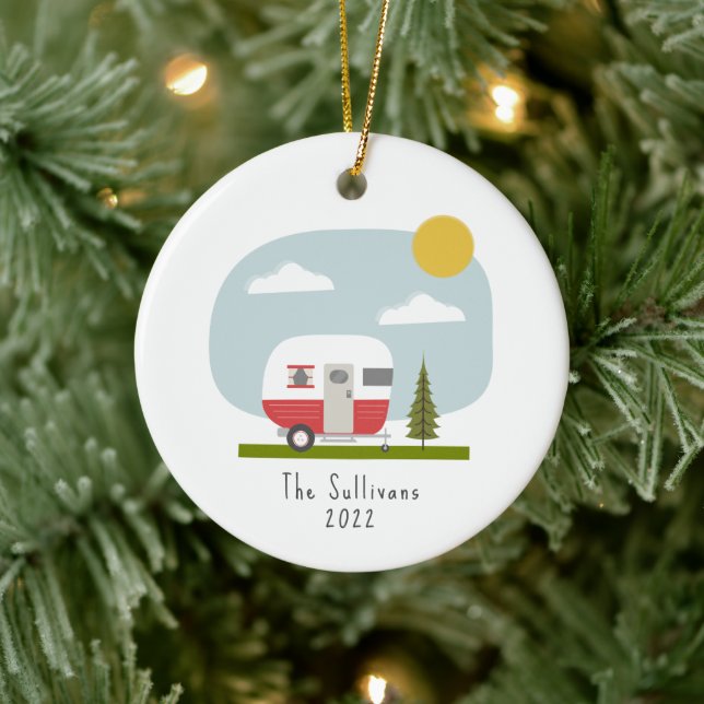 Woodland Red Camper Christmas Ceramic Ornament (Tree)