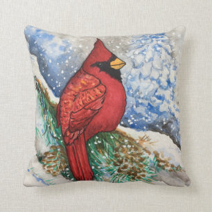 Woodland Red Cardinal Christmas Bird Cushion