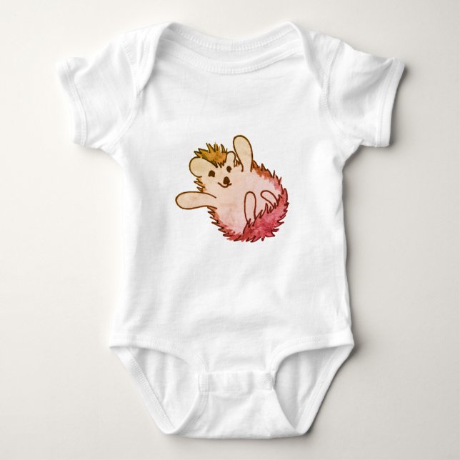 Woodland Red Orange Happy Cute Hedgehog Baby Bodysuit (Front)