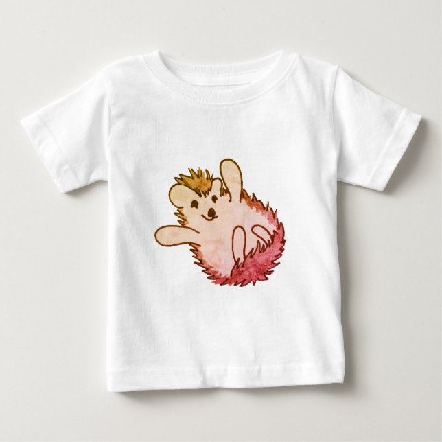 Woodland Red Orange Happy Cute Hedgehog Baby T-Shirt (Front)
